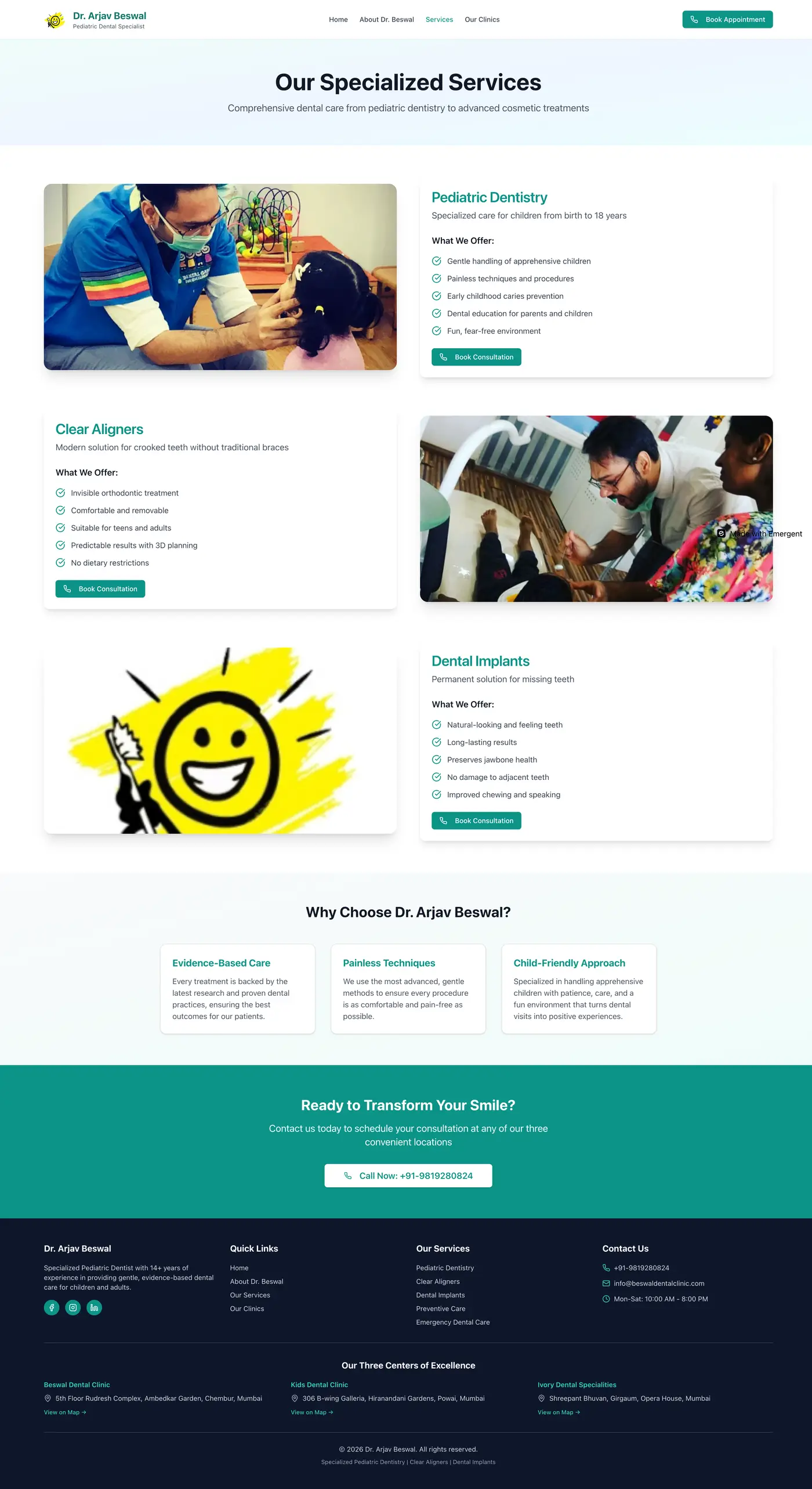 Dr. Arjav Beswal — Old Services page